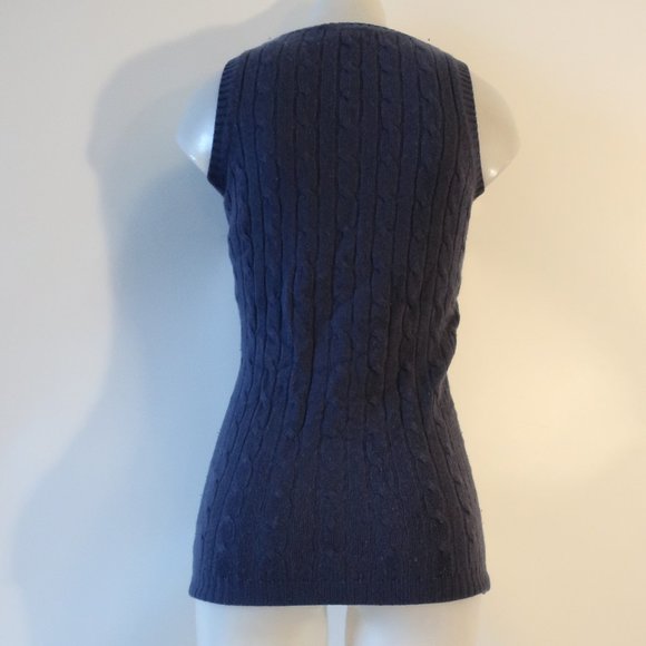 Womens TK Designs Navy Blue Cableknit V-Neck Sweater Vest M * - Picture 4 of 6